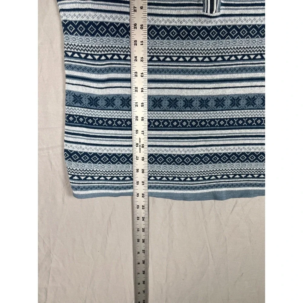 Eddie Bauer Quarter Zip Sweater Mens Medium Blue Nordic Fair Isle Cotton Blend‎